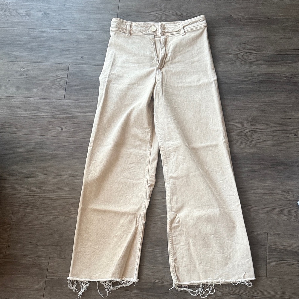 Zara Cream Flare Wide-Leg Jeans